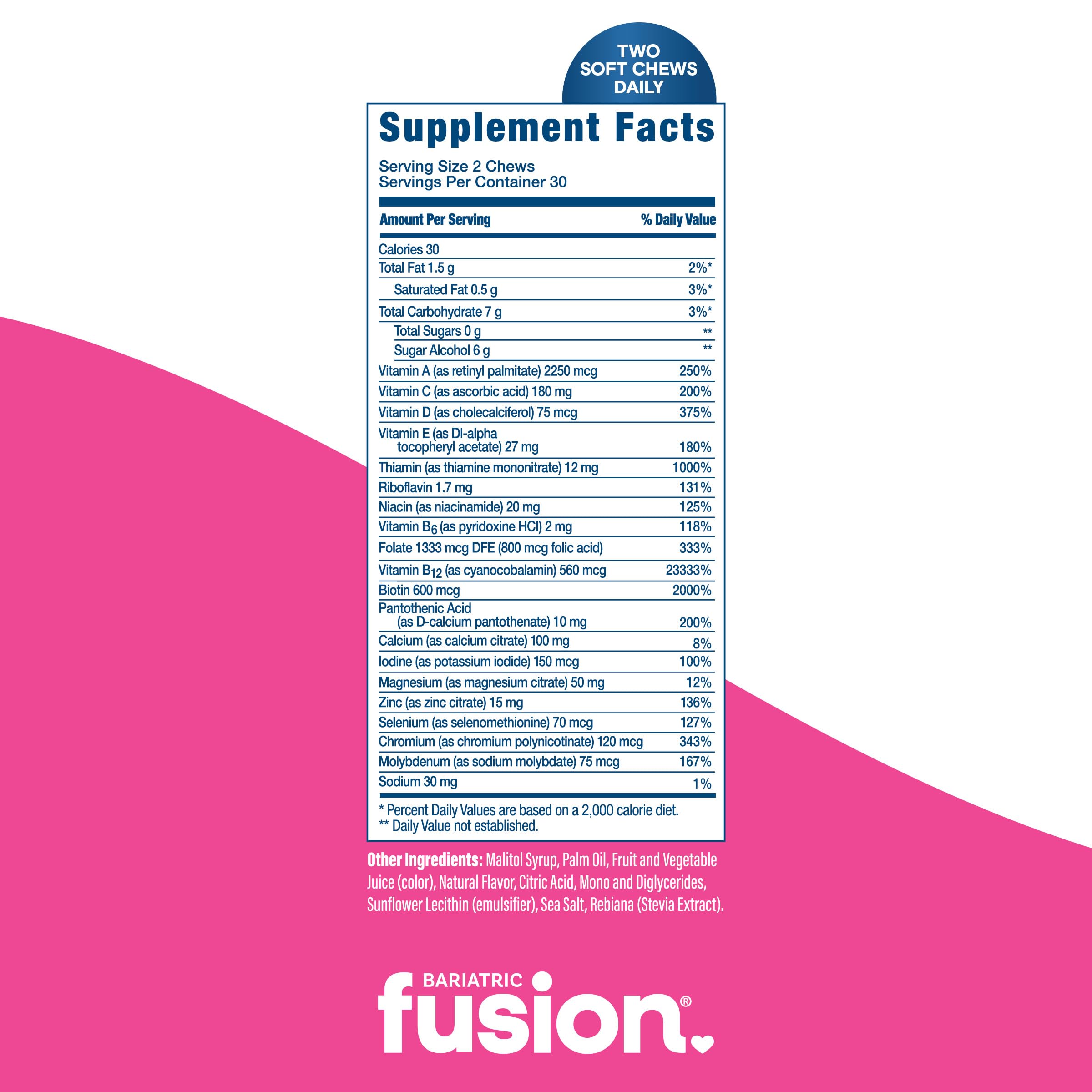 Bariatric Fusion bottle back label with ingredients