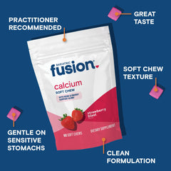 Front view of Bariatric Fusion bottle with strawberry calcium chews