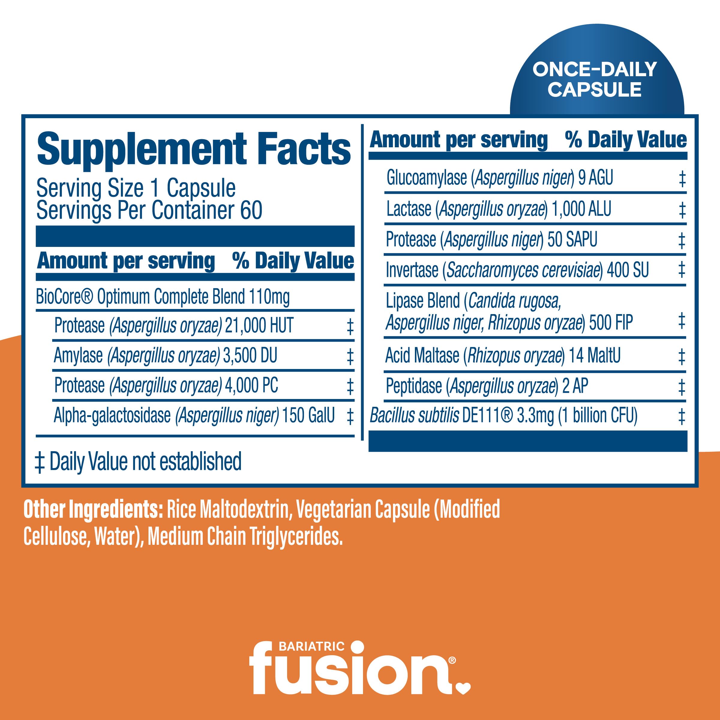 Bariatric Fusion bottle label close-up showing ingredients and benefits