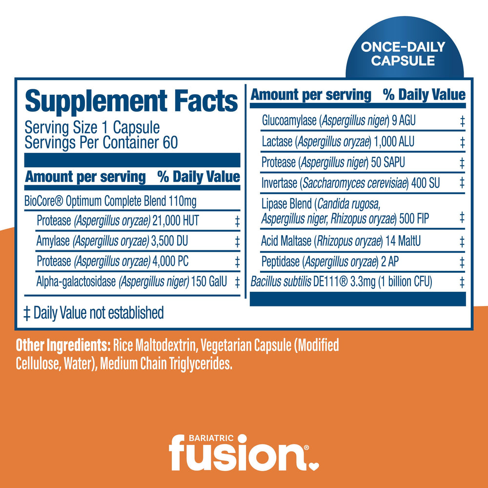 Bariatric Fusion bottle label close-up showing ingredients and benefits