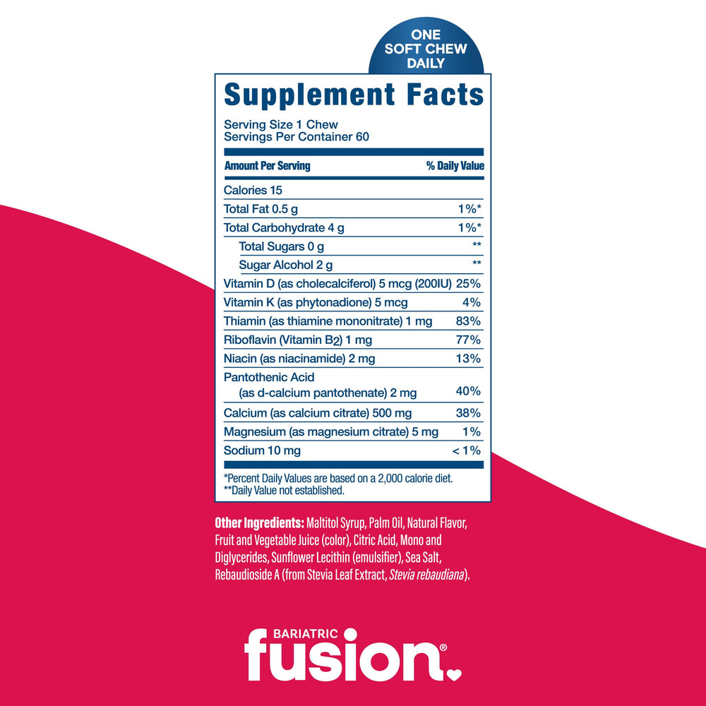 Nutrition panel on Bariatric Fusion calcium citrate bottle highlights key ingredients
