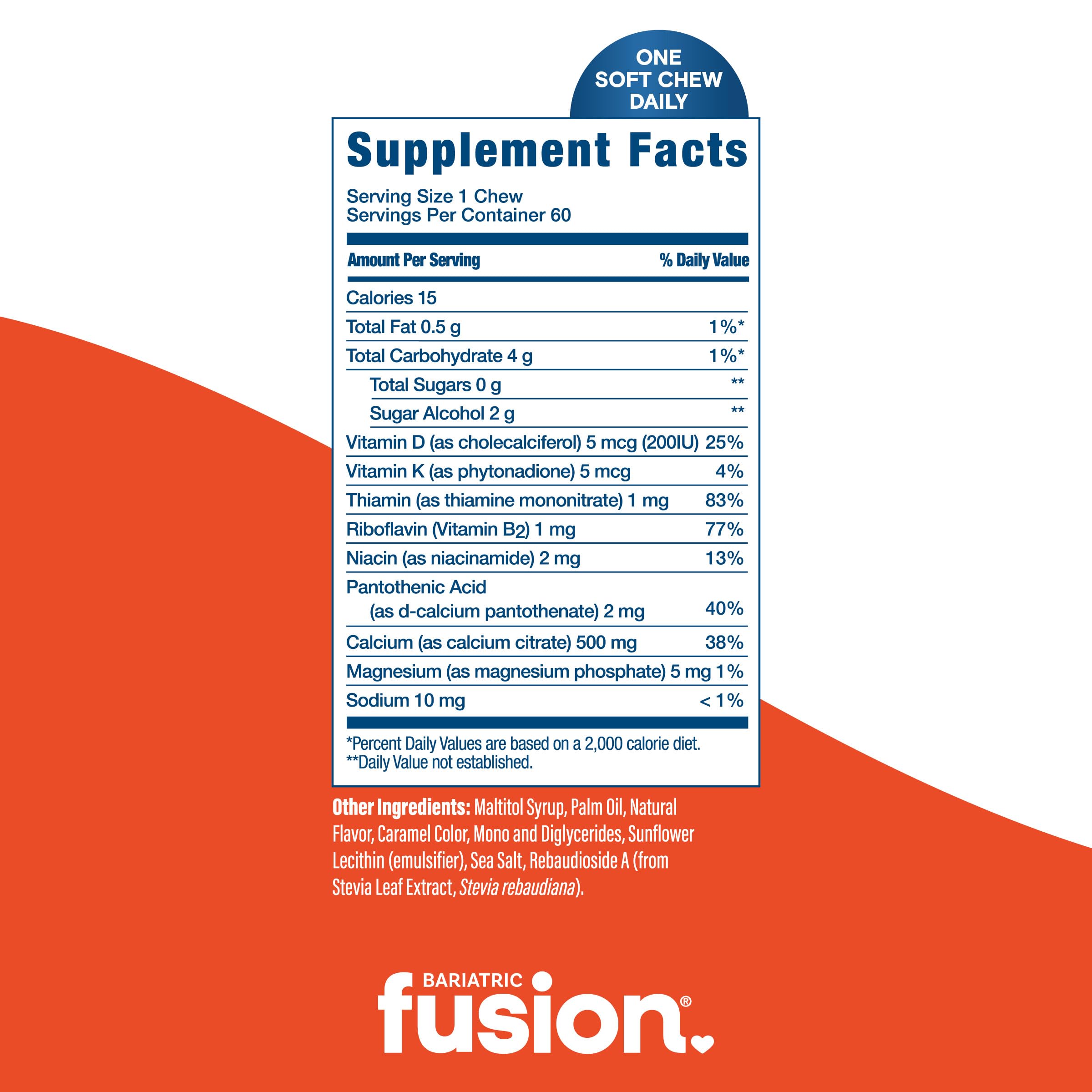 60-count bottle of Bariatric Fusion calcium chews for long-term use