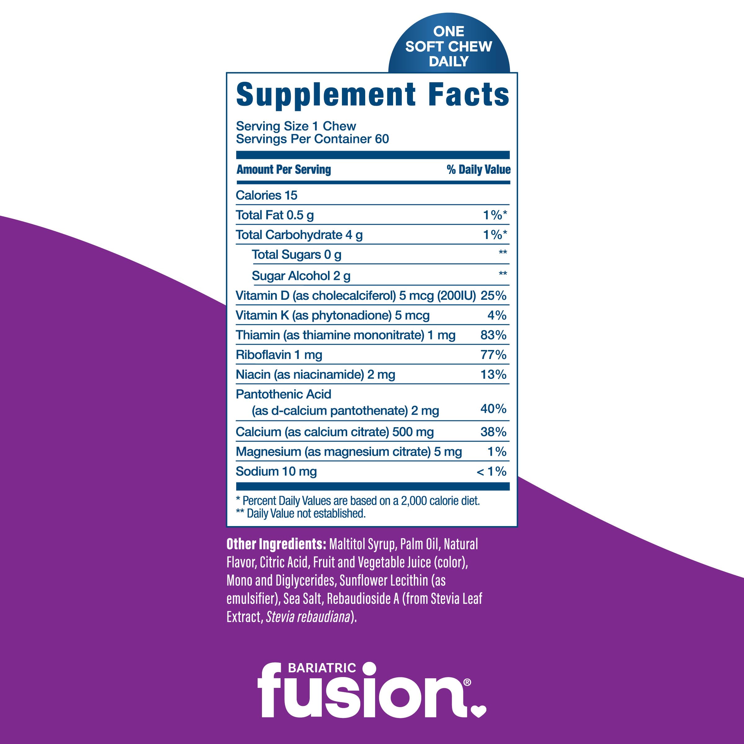 Bariatric Fusion calcium chews bottle open showing convenient serving size