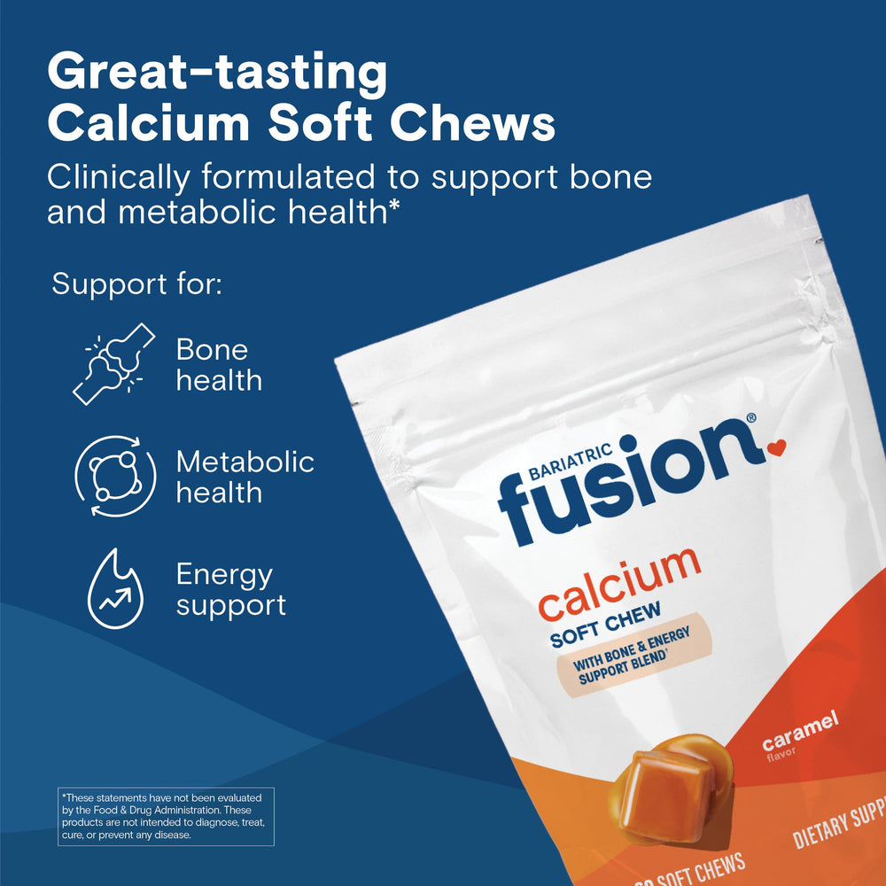 Close-up of Bariatric Fusion caramel chew, sugar-free and easy to chew