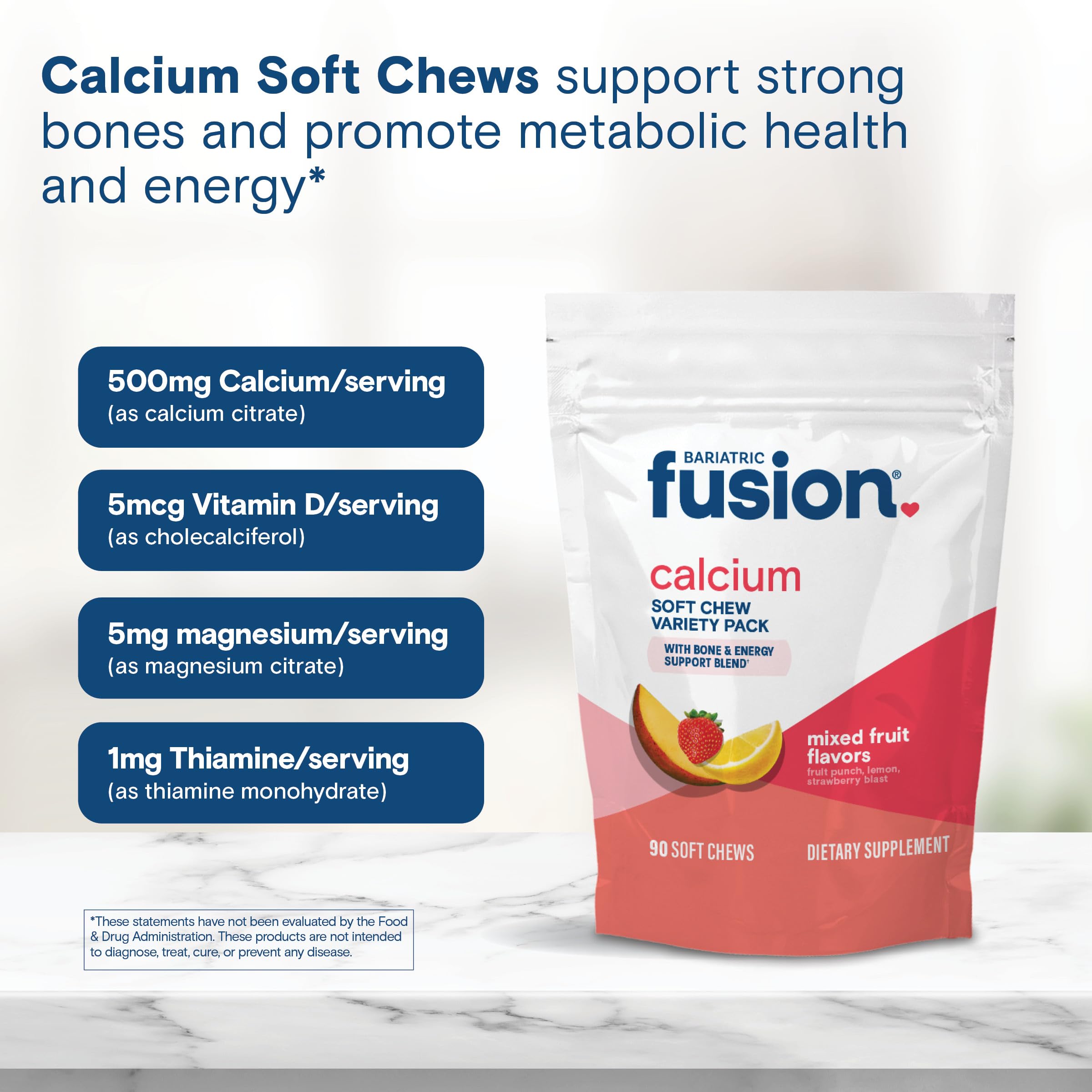 Fruit flavored Bariatric Fusion calcium chews suggesting an enjoyable routine