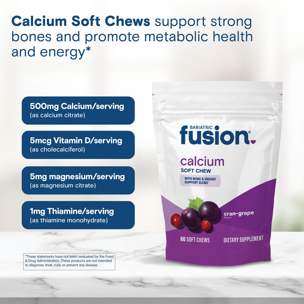 Bariatric Fusion calcium chews label front highlighting sugar-free formulation