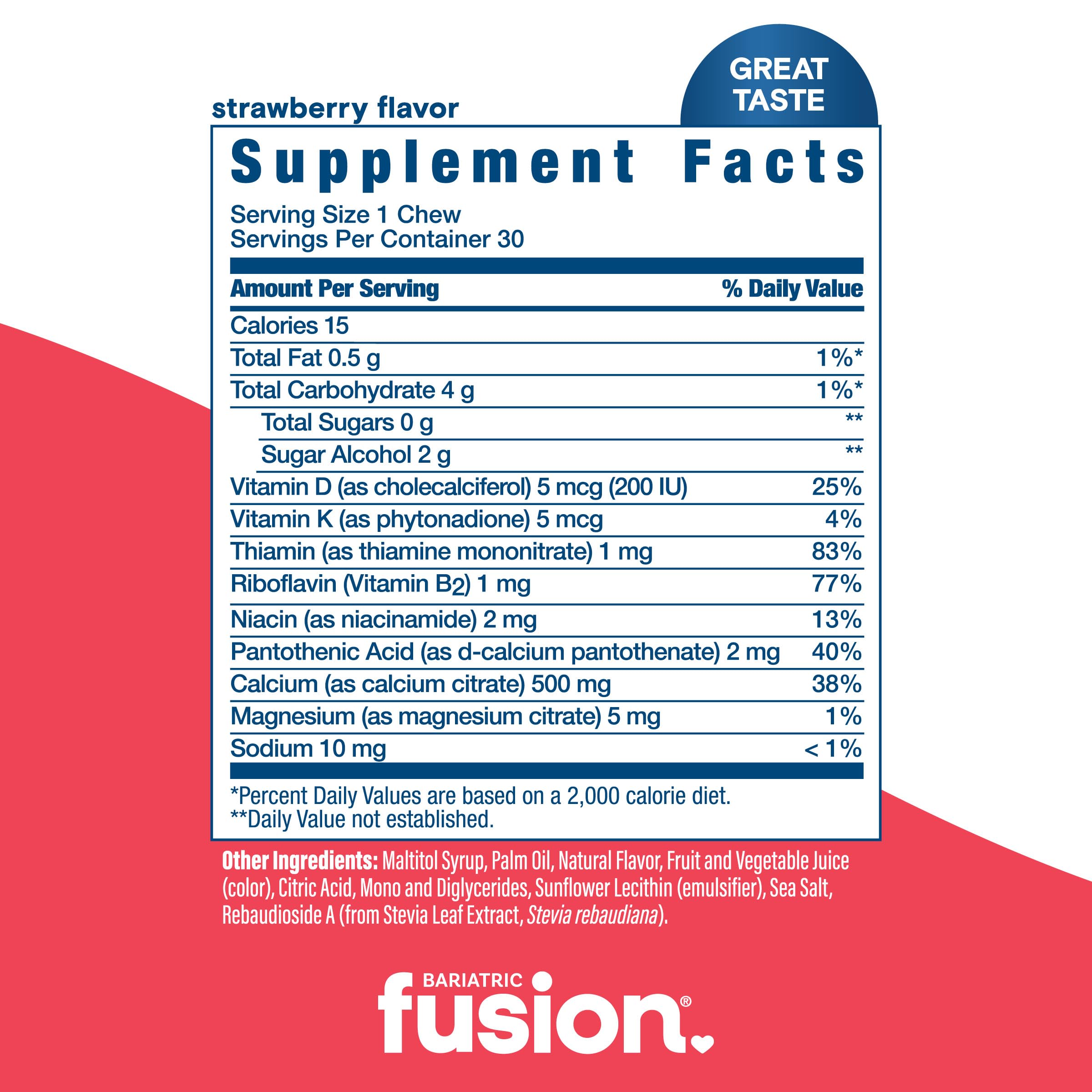 Soft candy-like Bariatric Fusion calcium chews texture shown for daily use