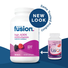 Bariatric Fusion bottle art suggests science and taste for post-surgery nutrition.