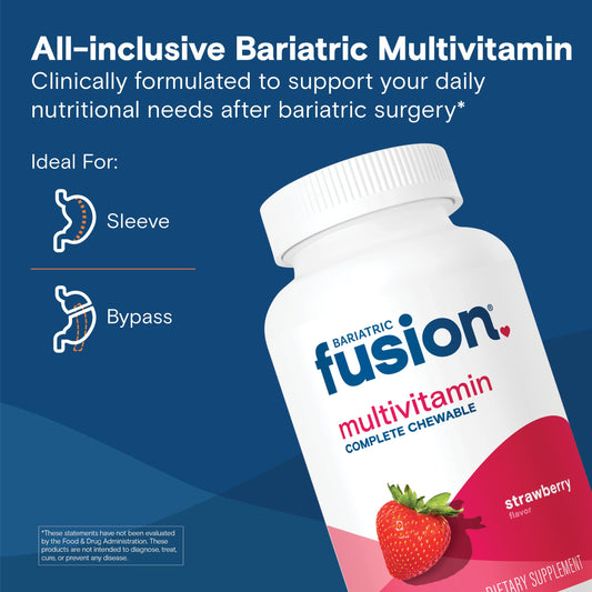 Bariatric Fusion strawberry tablets closeup showing easy-to-take chewables