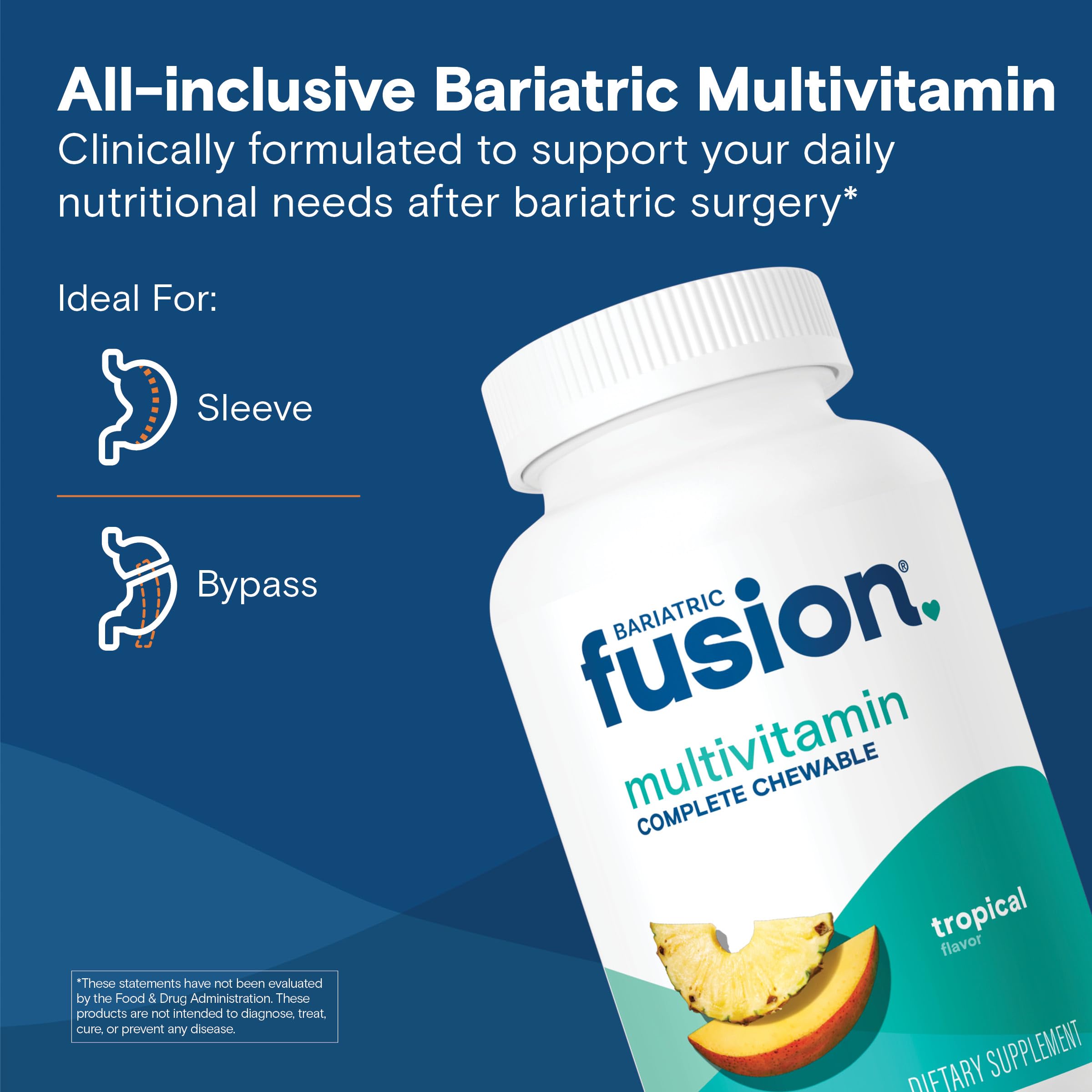 Bariatric Fusion chewable tablets close-up showing iron and minerals support
