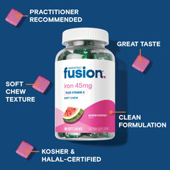 Bariatric Fusion Ferrous Fumarate 45mg iron with high bioavailability on the label.