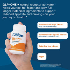 Bariatric Fusion GLP-ONE Plus gluten-free vegan formulation badge on packaging.