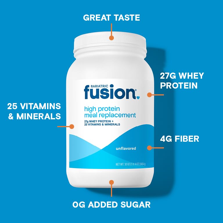 Bariatric Fusion meal replacement powder scoop ready for quick mixing and shake preparation.
