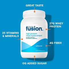 Bariatric Fusion meal replacement powder scoop ready for quick mixing and shake preparation.