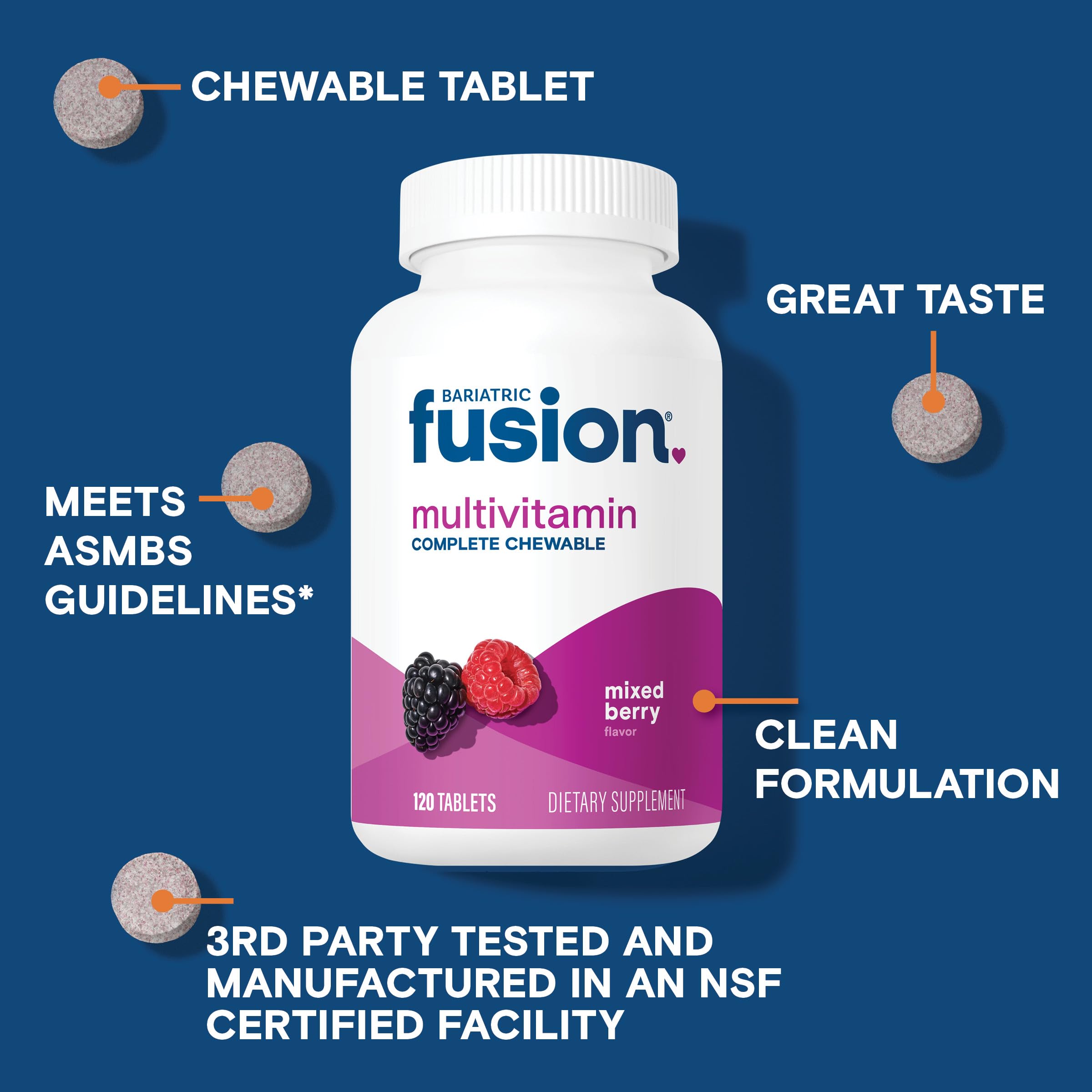 Bariatric Fusion mixed berry flavored chewables ready for daily use to support intake.