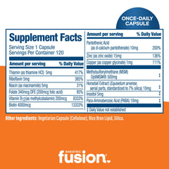 Bariatric Fusion ONE Per Day ingredients panel lists 13 nutrients including zinc and B vitamins.