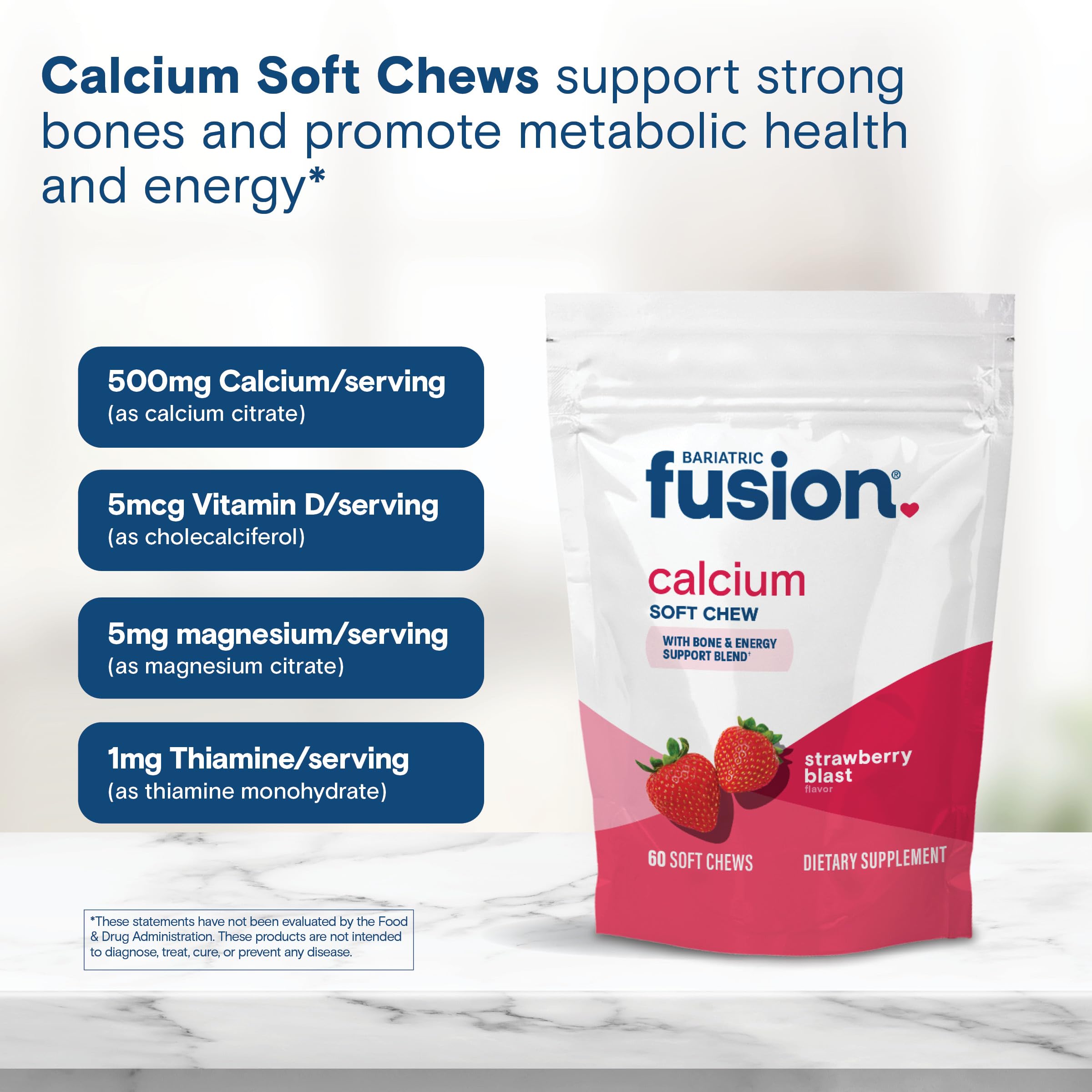 Vitamin D3 and minerals detail on Bariatric Fusion chew packaging
