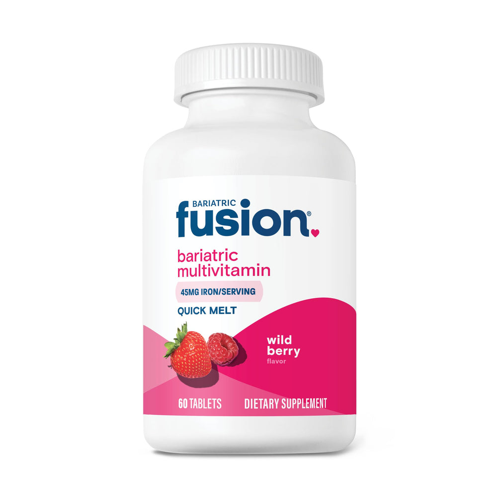 Bariatric Fusion bottle-front with quick-melt tablets for daily nutrition.