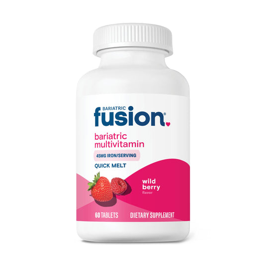 Bariatric Fusion bottle-front with quick-melt tablets for daily nutrition.