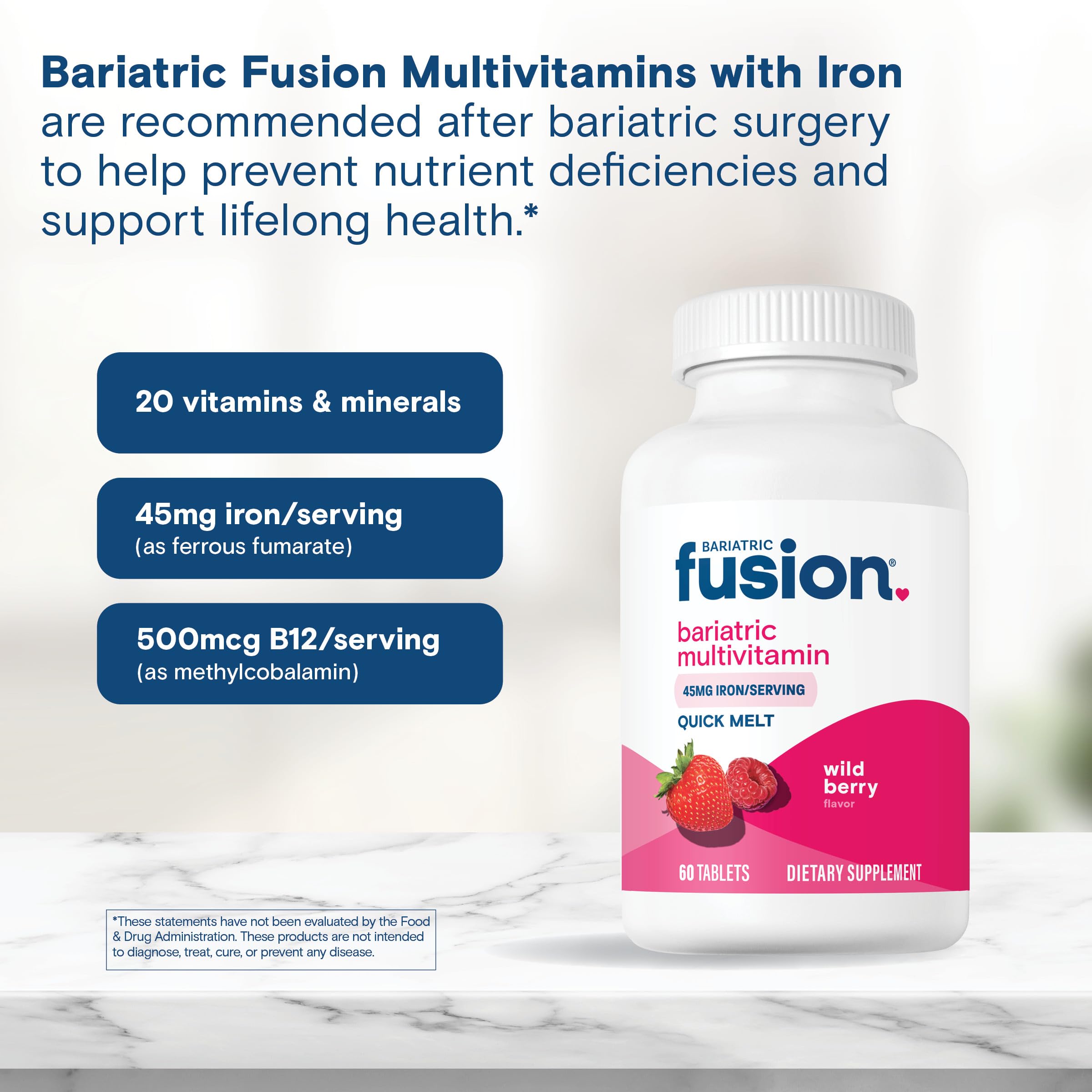 Bariatric Fusion label shows ASMBS-aligned nutrition guidelines.
