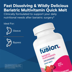 Bariatric Fusion quick-melt tablets close-up, fast dissolution for on-the-go use.