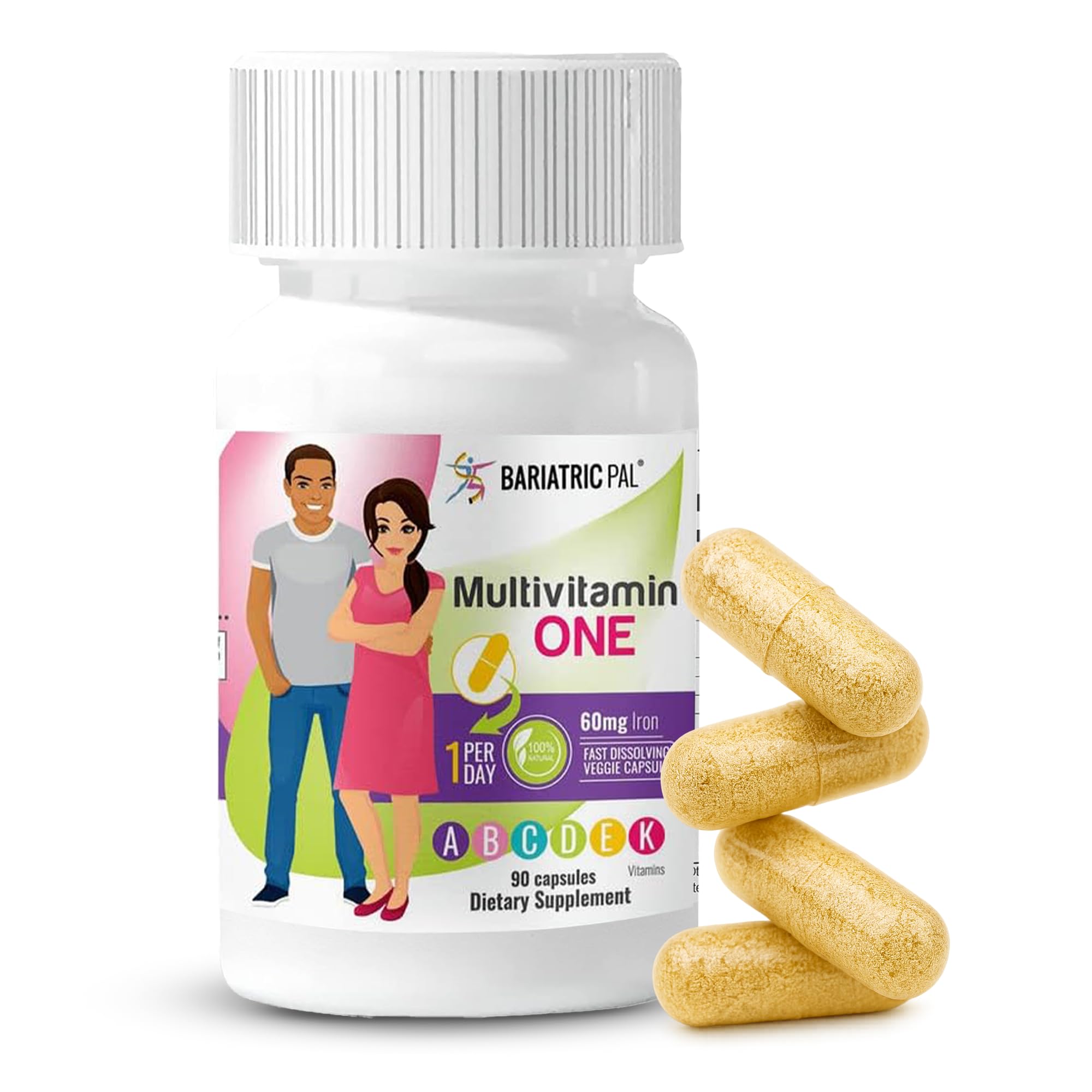 BariatricPal Multivitamin ONE bottle shows complete daily vitamins for post-surgery nutrition.