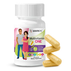 BariatricPal Bariatric Multivitamin One capsule shown as a small, easy-to-swallow post-surgery supplement.