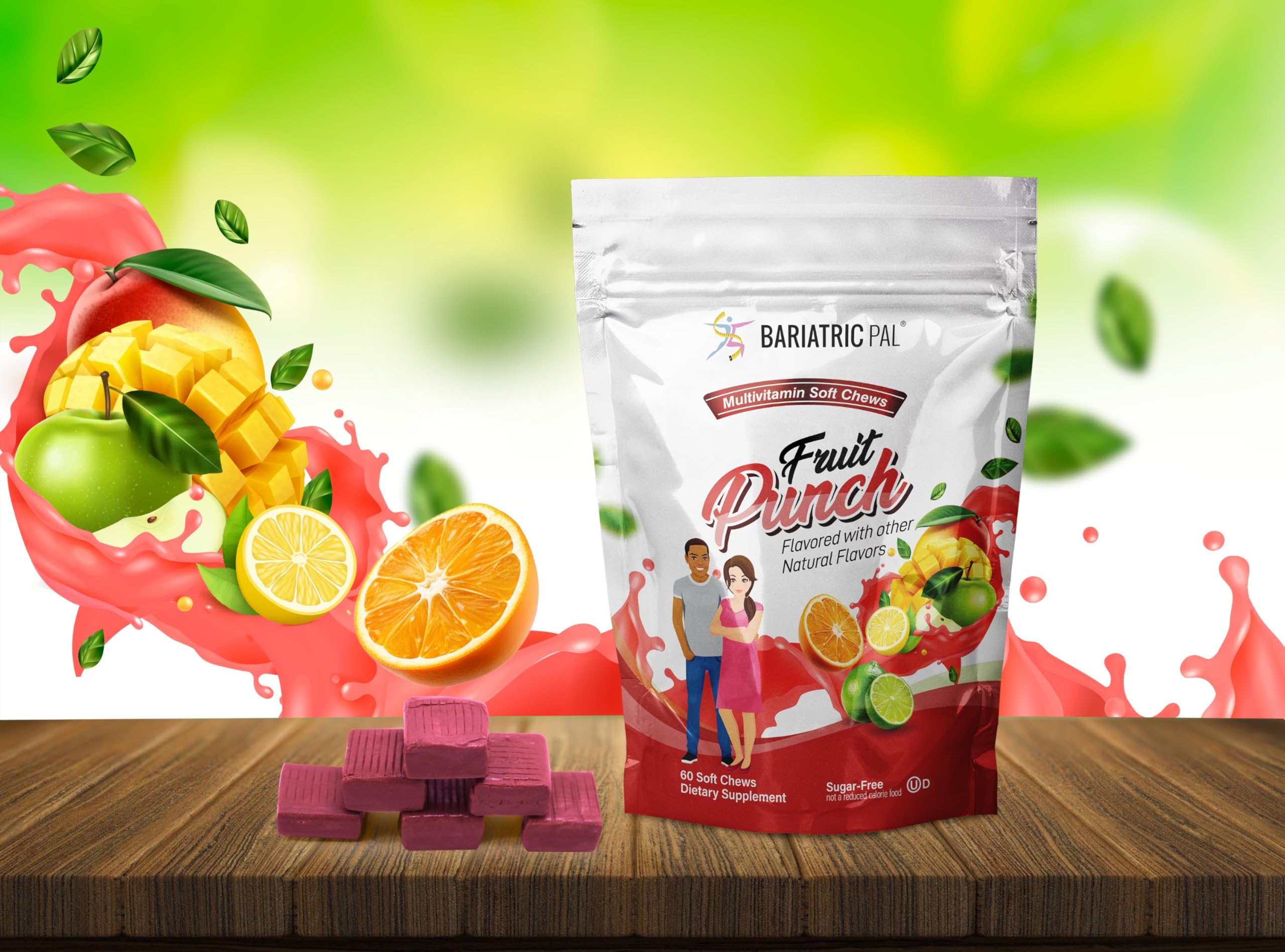BariatricPal Iron-Free Multivitamin Fruit Punch packaged bottle—great for travel.