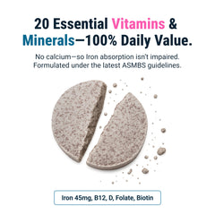 Close-up of BariatricPal Multivitamin ONE 45 mg iron formula.