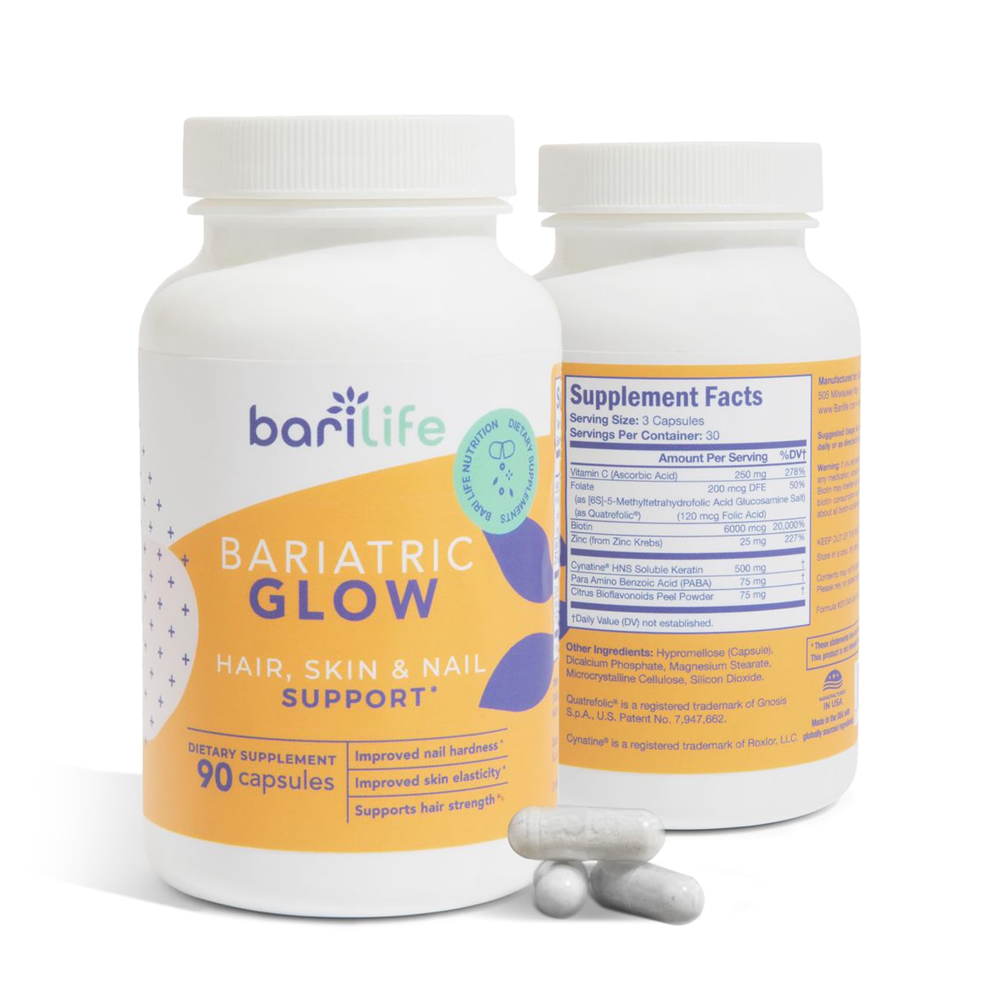 Bari Life hair growth bottle with capsules for potential faster hair growth.