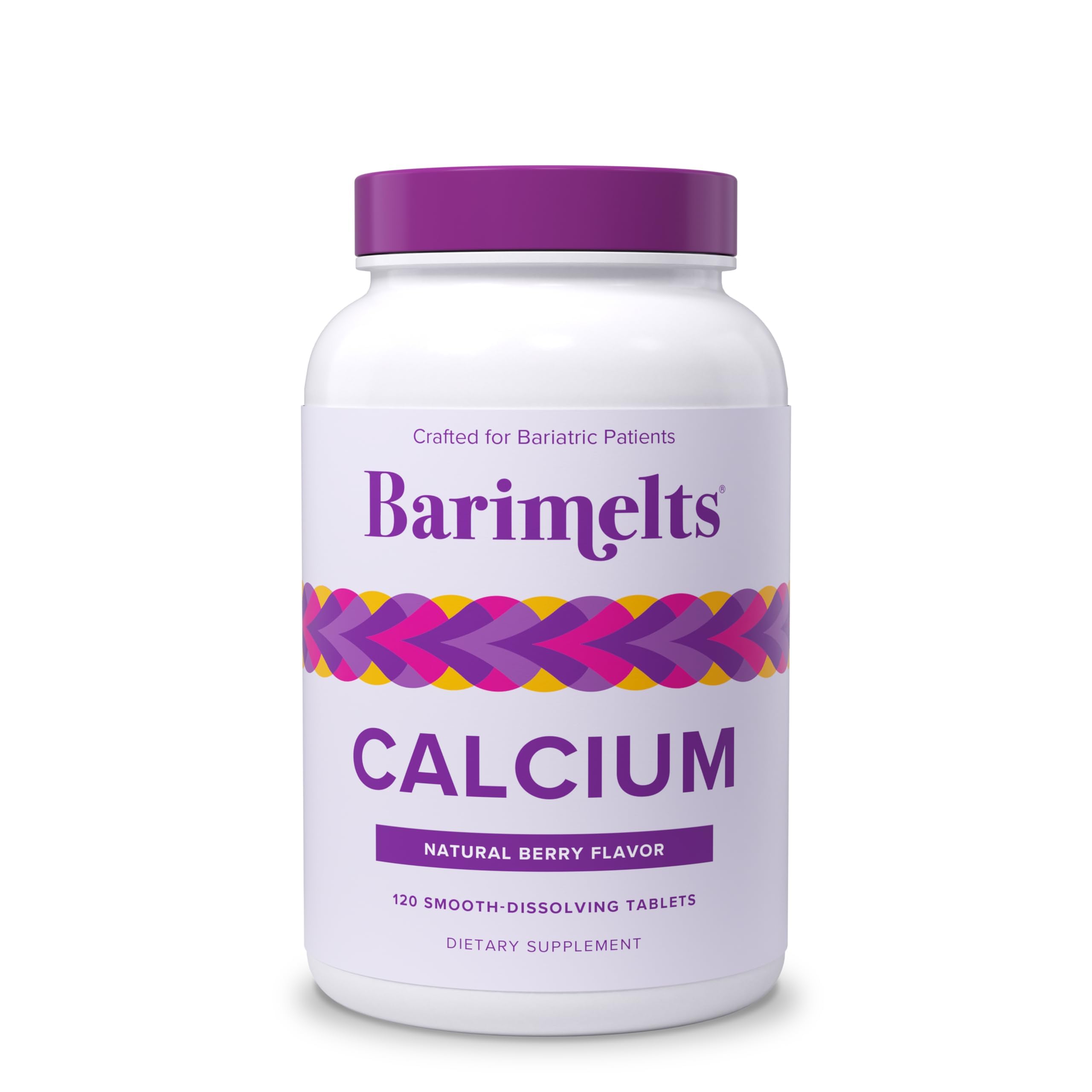 Barimelts calcium citrate bottle front for post-bariatric support.