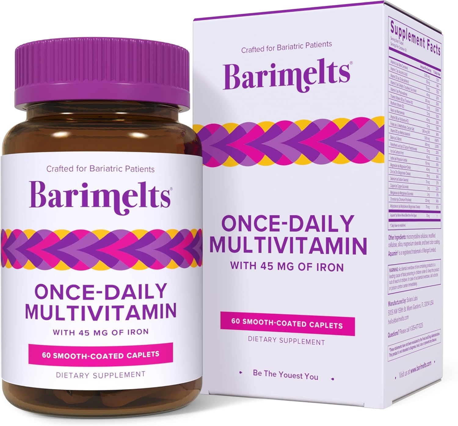 Barimelts bottle showing the once-daily bariatric multivitamin for post-surgery nutrition.