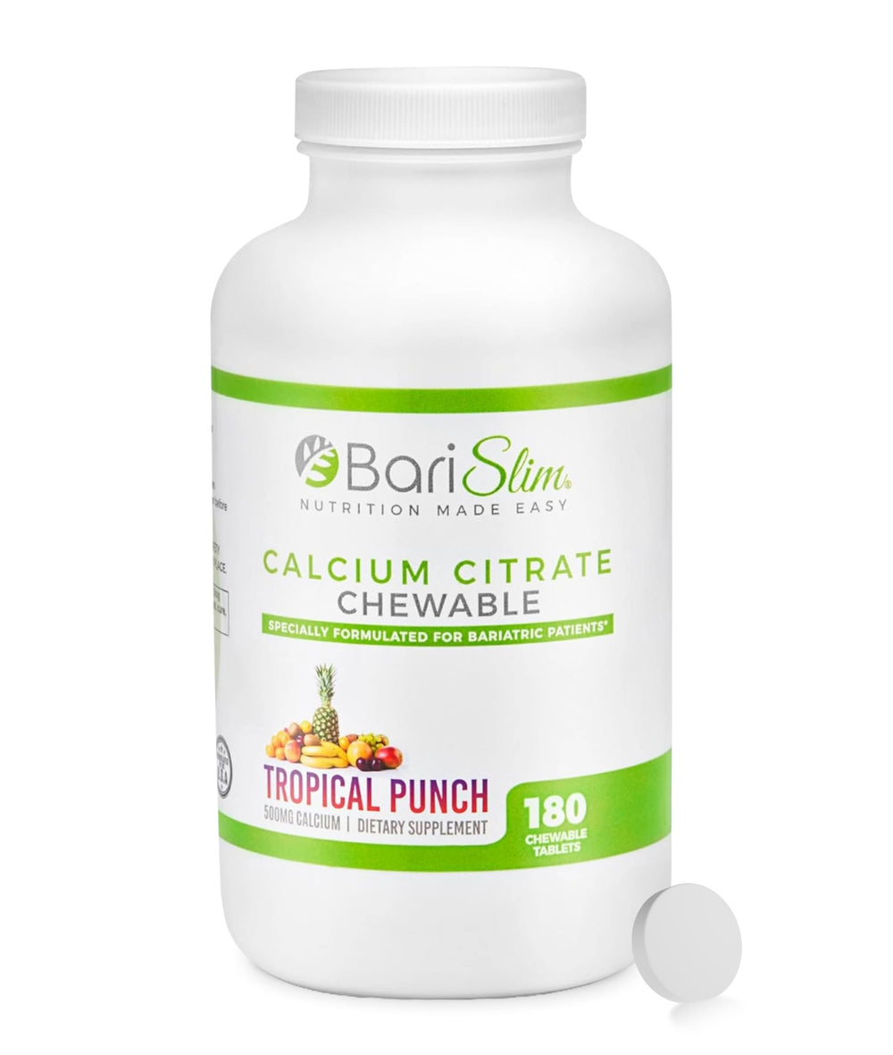Barislim bariatric calcium citrate tablets Tropical Punch bottle front supports post-surgery bone health.