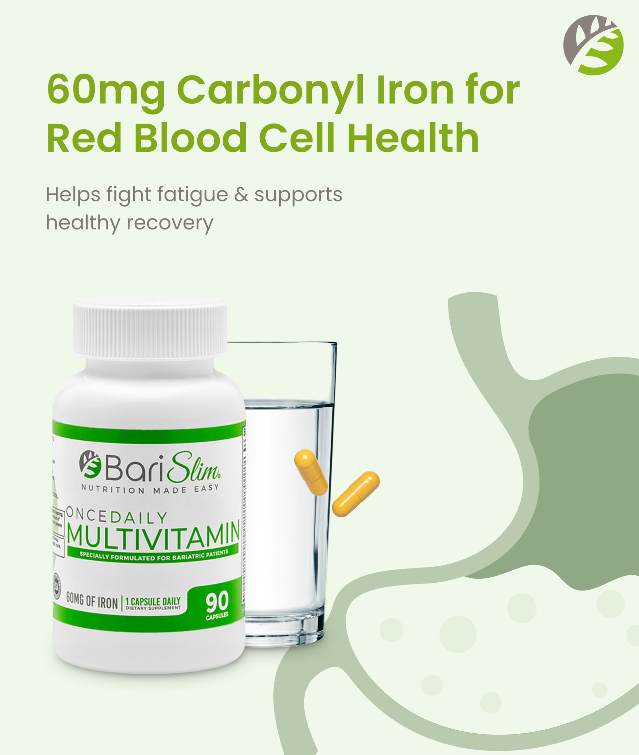 BariSlim energy-support bottle pour conveys quick, easy access to daily vitamins.