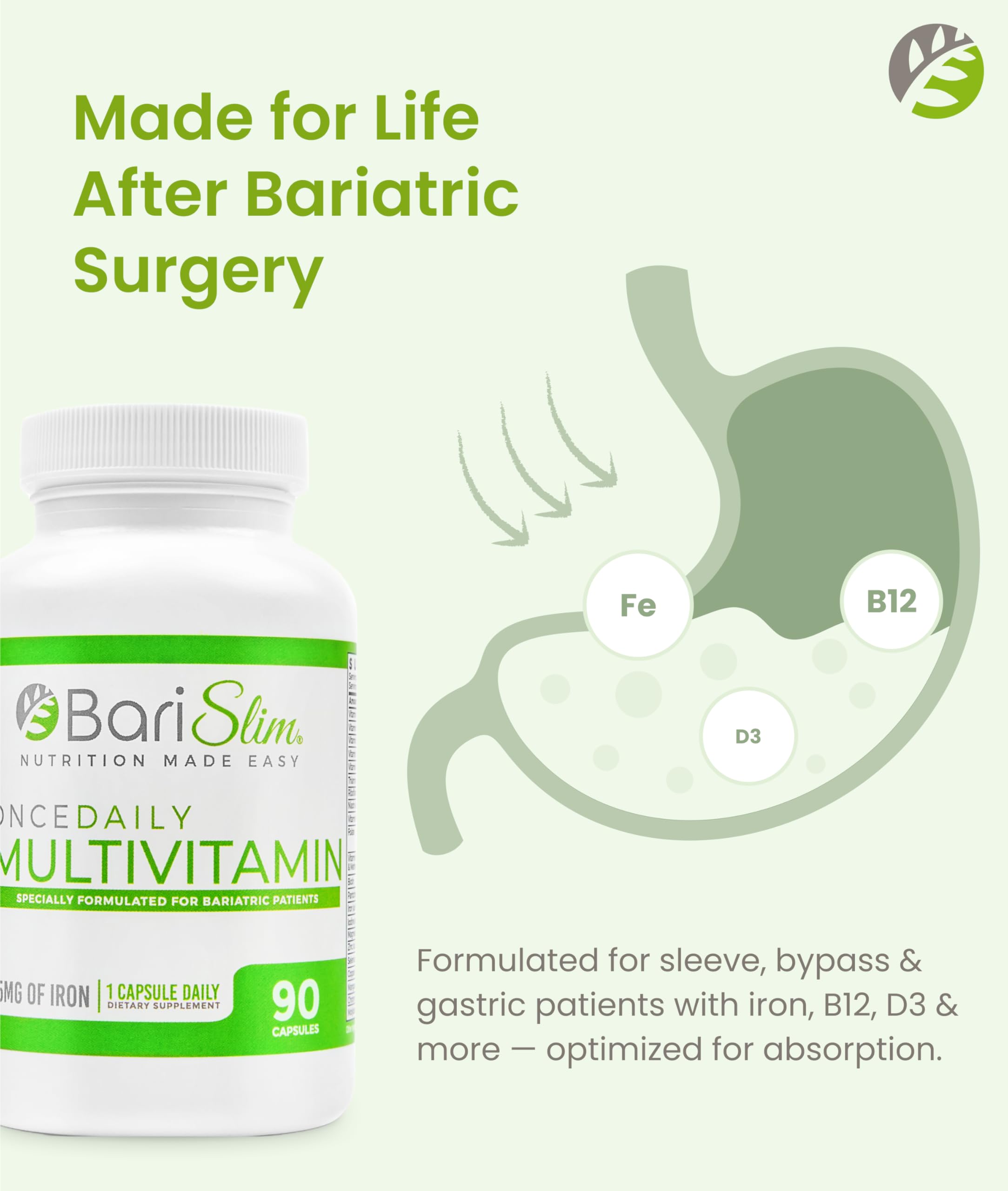 BariSlim bottle label highlights D3, B vitamins, folate, and zinc