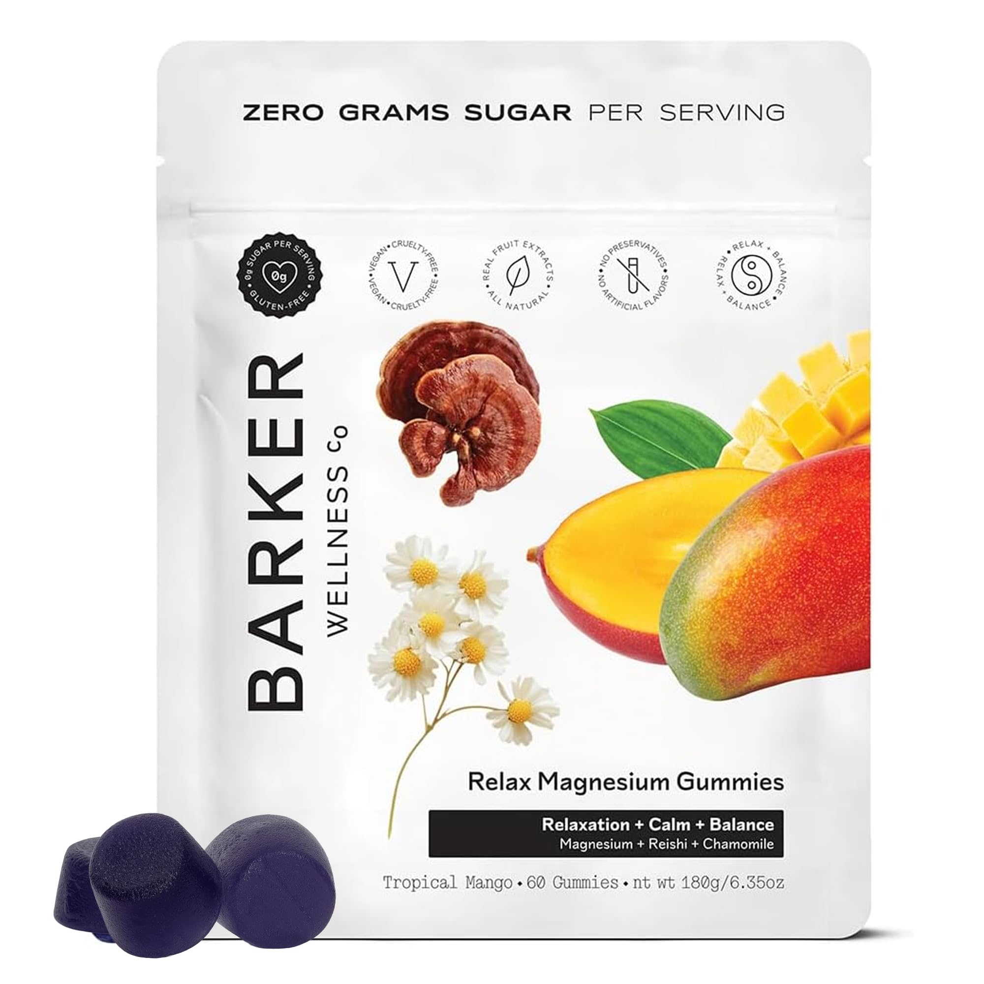 Barker Wellness Co magnesium relax gummies bottle promoting calm and daily stress relief.