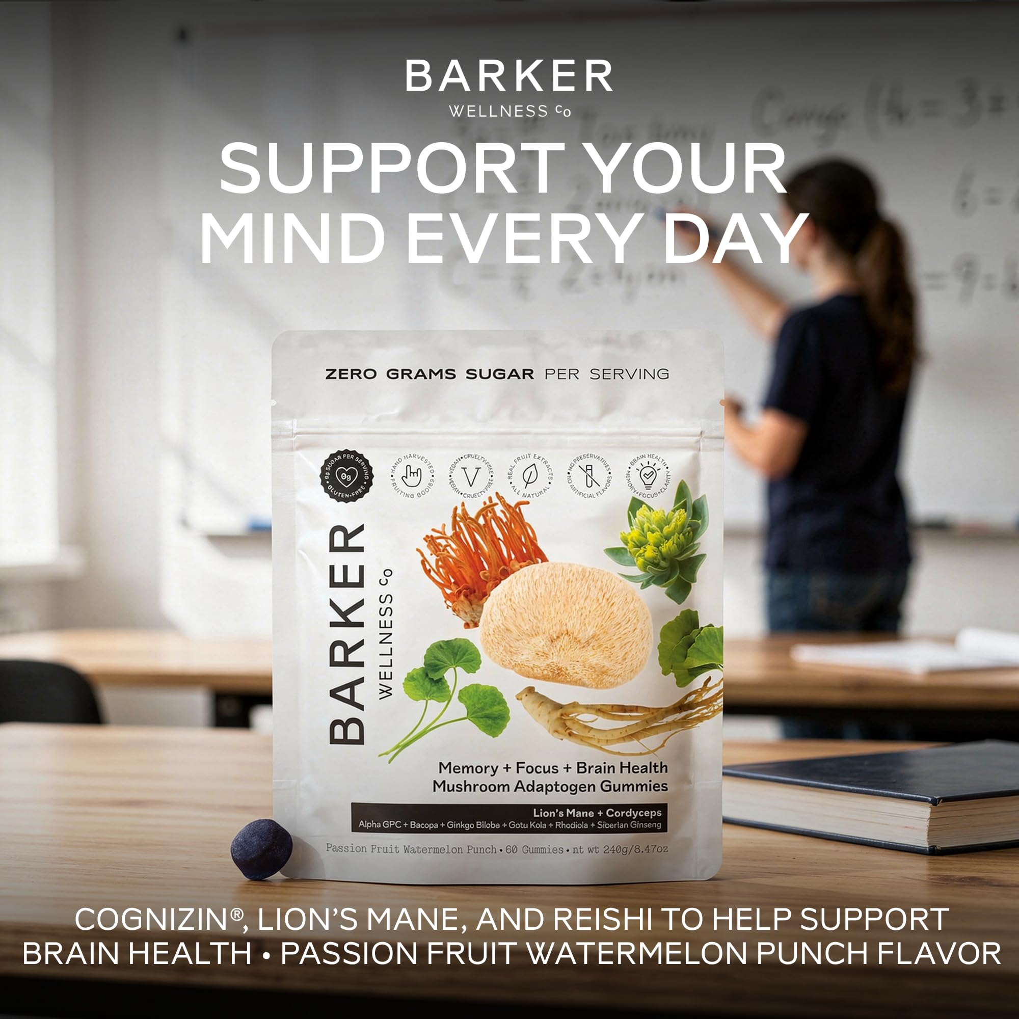 Pouring Barker Wellness Gummies highlights easy daily intake
