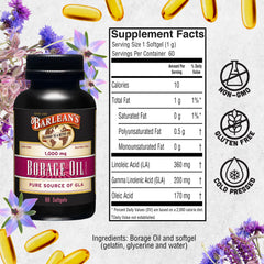 Barlean's Borage Oil label closeup emphasizes quality and lab testing