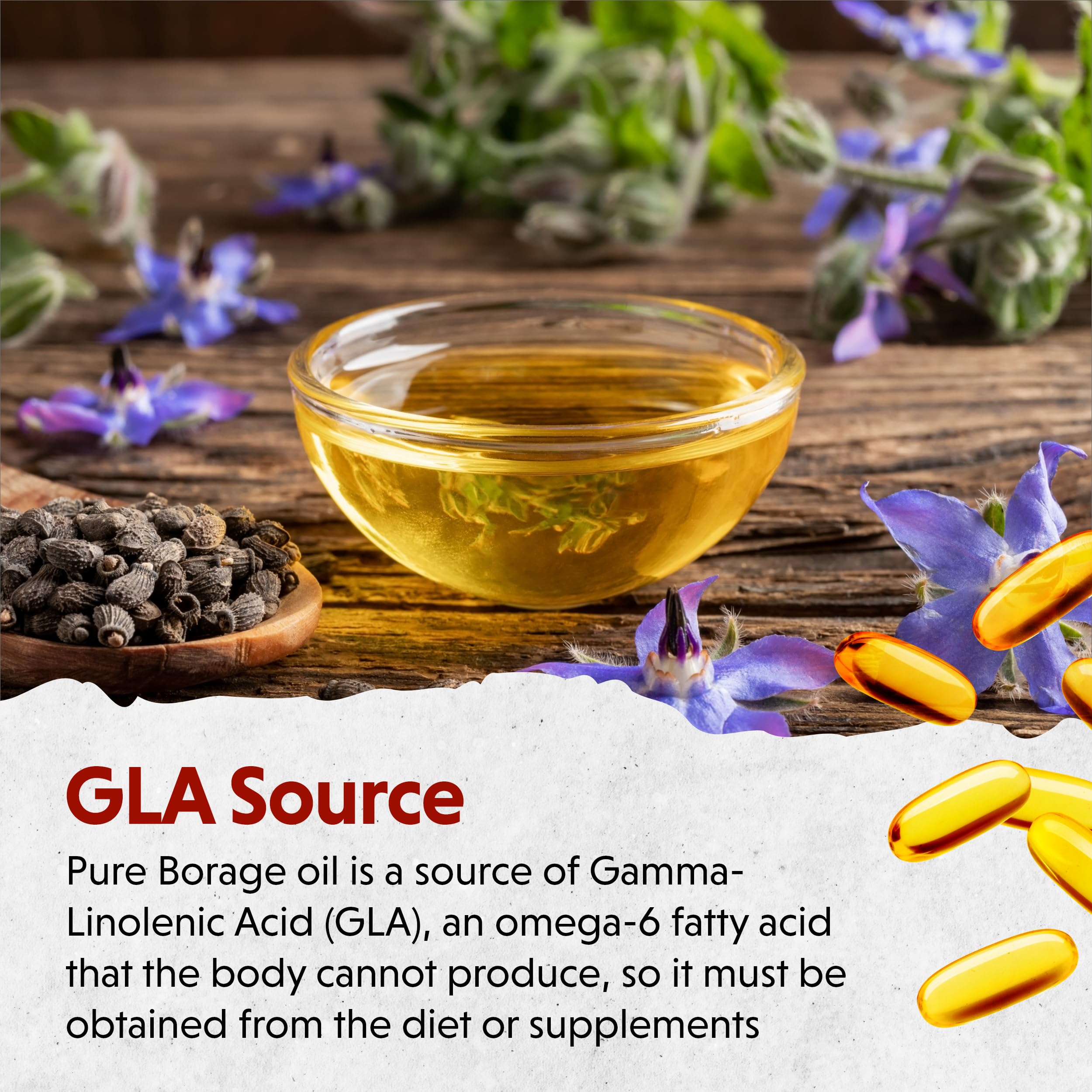 Barlean's Borage Oil label image shows hexane-free, gluten-free purity for clean ingredients