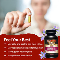 Barlean's Borage Oil softgels pouring demonstrates convenient daily dosing