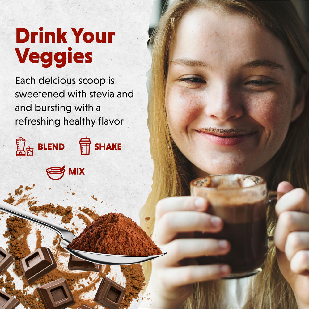 Barlean's Chocolate Greens features fair trade cocoa and plant-based nutrients.
