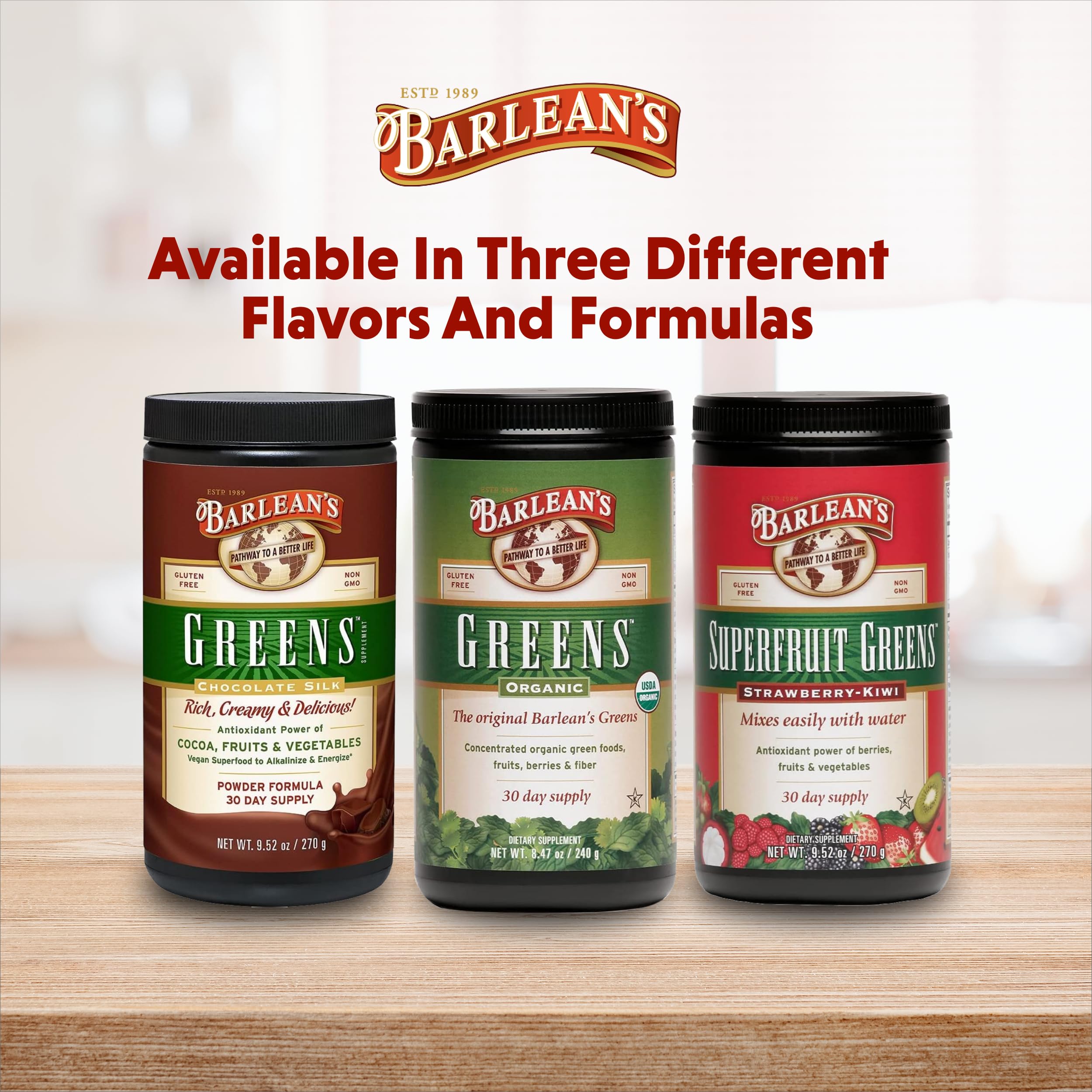 Barlean's Chocolate Greens is a family-friendly option for morning smoothies.