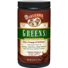 Barlean's Chocolate Greens powder scoop for a quick daily greens boost.
