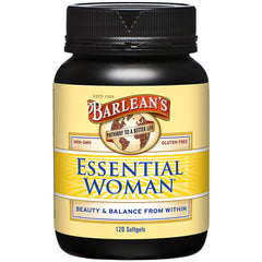 Barlean's Essential Woman bottle-front view highlighting hormone-support capsules