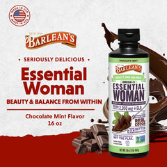 Barlean's Essential Woman chocolate mint serving beside a glass for easy daily use.