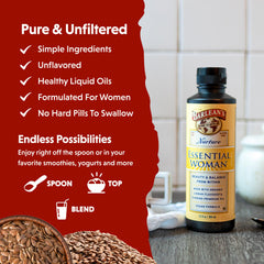 Spoonful of Barlean's Essential Woman showcasing simple daily intake.