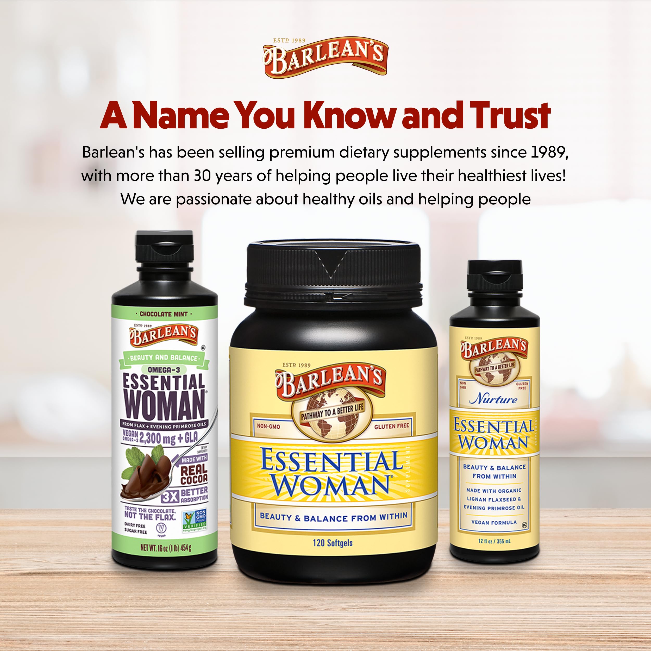 Barlean's Essential Woman skincare context showing hair and skin nourishment