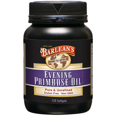 Barlean's Evening Primrose Oil bottle label may support healthy skin.