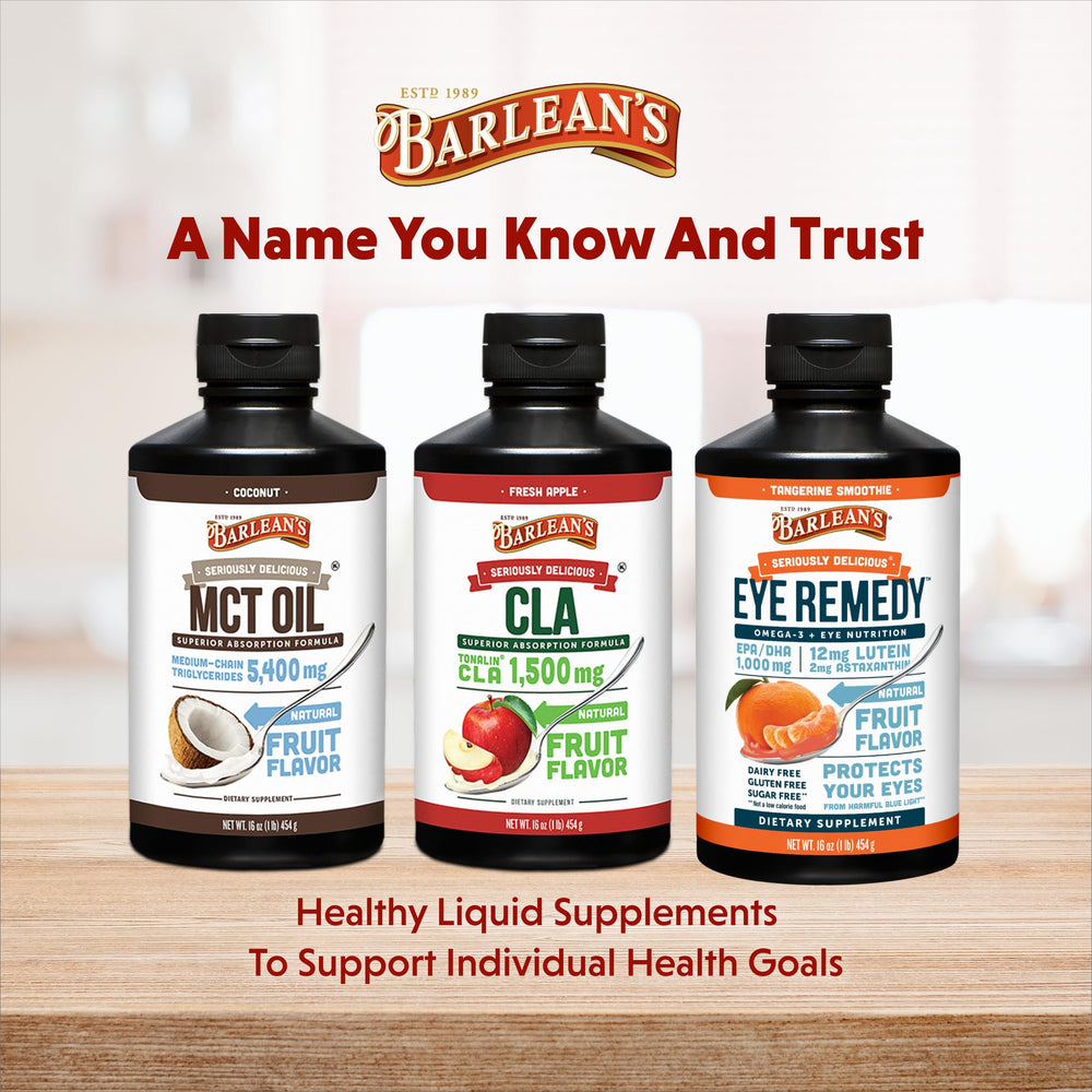 Barlean's Eye Remedy close-up on bottle label with tangerine appeal