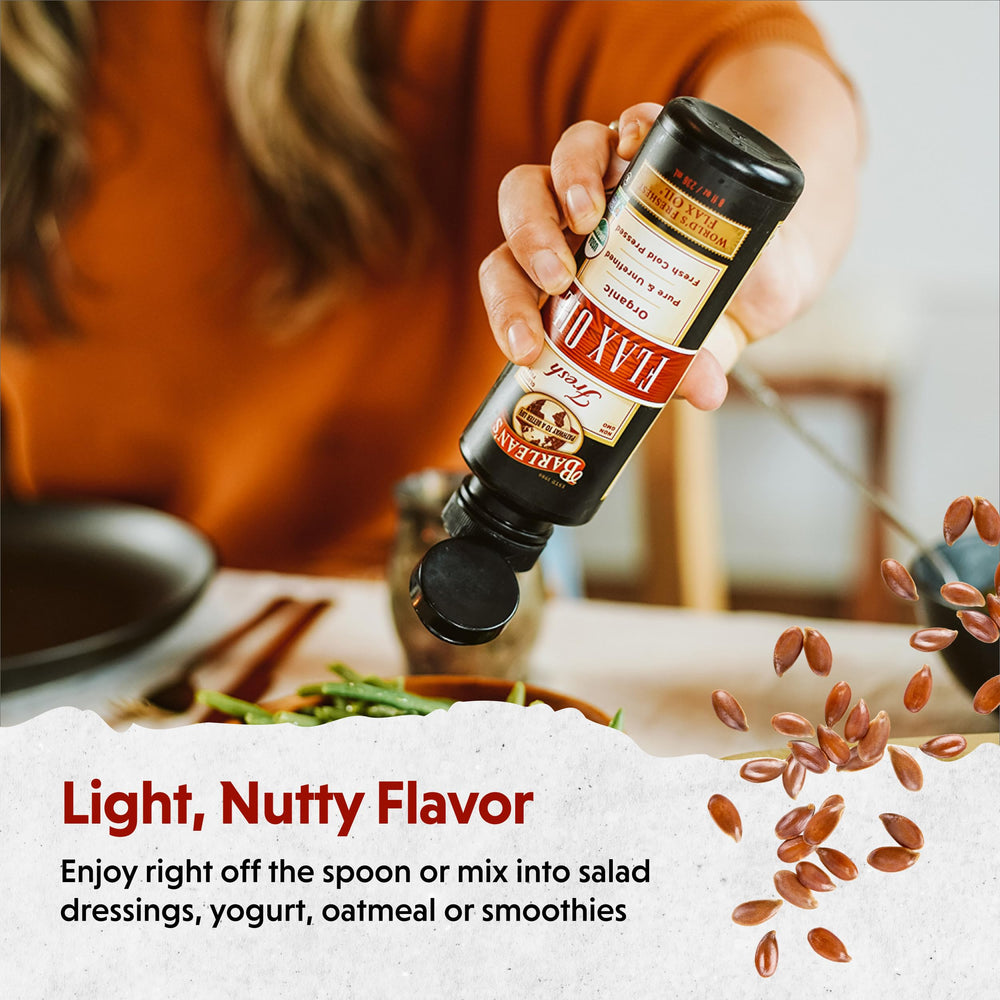 Barlean's flaxseed oil used in a salad dressing for versatility.